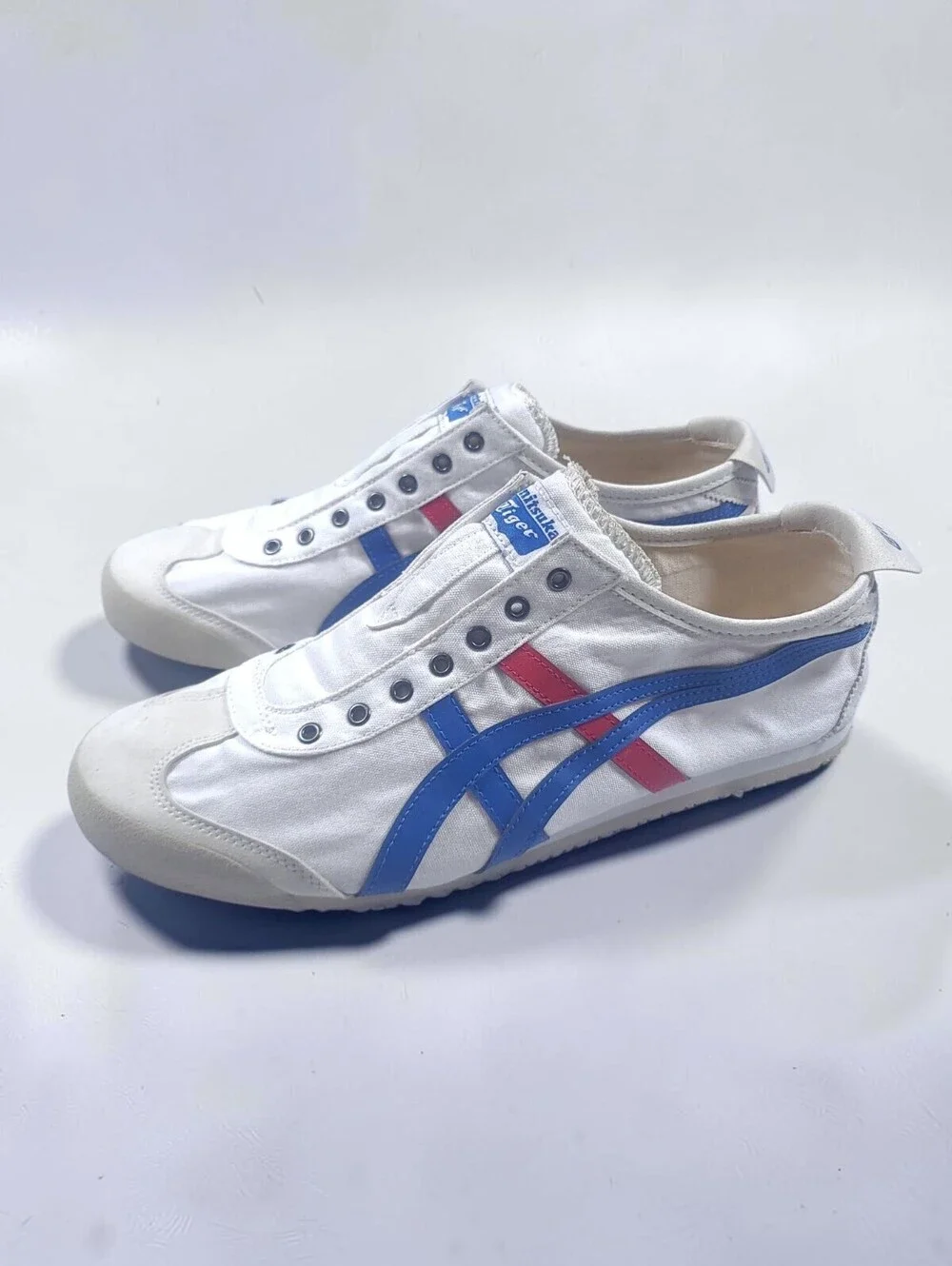 Onitsuka Tiger Mexico 66 Slip On Mens 10.5 White Blue Red Tricolor Sneakers